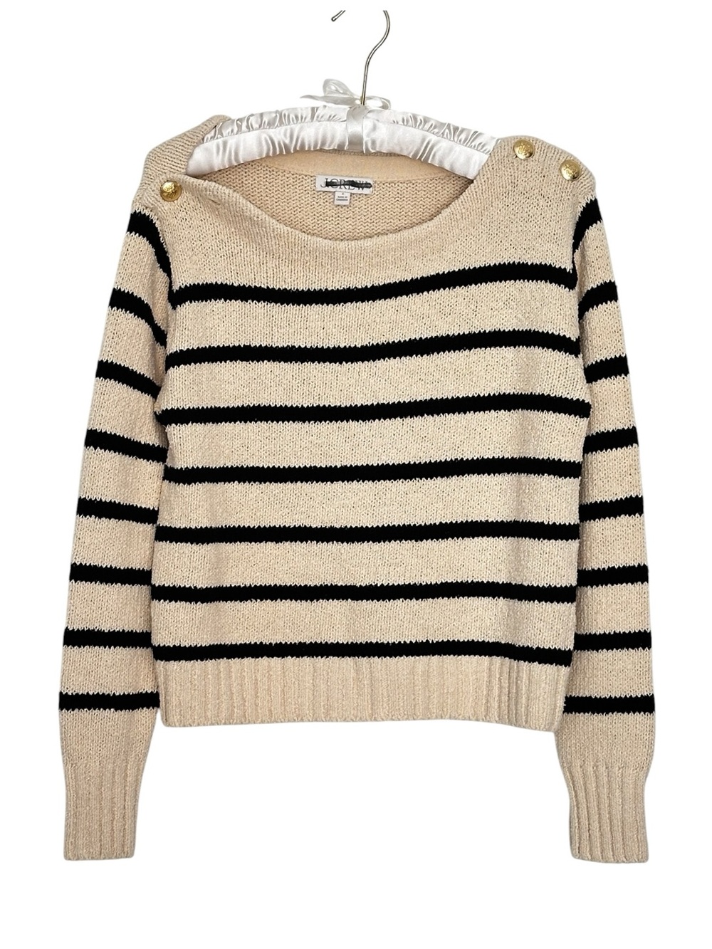 J. Crew‎ Marina Striped Boatneck Sweater Gold Buttons Nautical Preppy Size Small